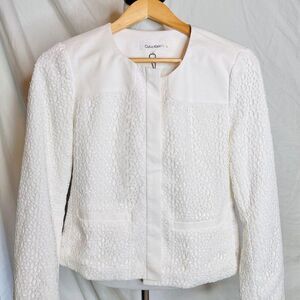Calvin Klein White Lace Blazer Jacket Snap Front Career‎ Office Size 6